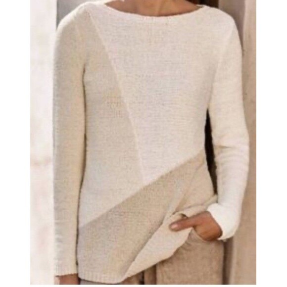 J Jill Colorblock Knit Sweater Womens M Beige Tunic - Picture 1 of 7